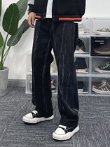 Three hundred six Ouyang classmate tie-dyed jeans black Joker loose ins Wind High Street casual straight trousers