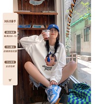 Yang bubble White American Tide brand Little Boy printed sweater female 2021 early Autumn New loose Korean top