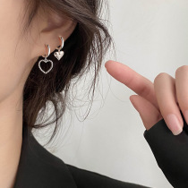 S925 silver pin asymmetric earrings female retro sweet hollow love peach heart ear studs earrings earrings