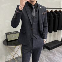 Groom suit suit Summer wedding dress British style small suit Mens professional formal Korean version slim casual