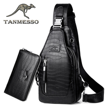 Musco kangaroo leather mens breast bag Korean one-shoulder oblique cross mens bag head layer cowhide leather backpack sports tide running bag