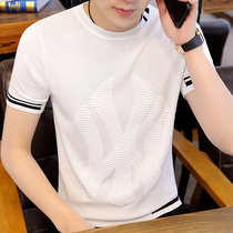 Short-sleeved sweater mens summer 2021 new half-sleeve ice hemp clothing mens fashion T-shirt tide brand base shirt