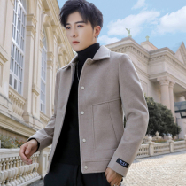 Woolen trench coat mens spring and autumn short Korean version of the trend casual woolen coat winter plus velvet thickened top
