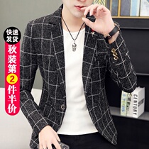 Spring suit mens casual Korean slim single coat young handsome plaid small suit suit suit jacket trend