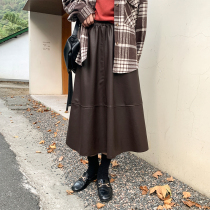 Puleather skirt women autumn and winter 2021 new Joker high waist A- line dress niche fashion style style style puffy skirt