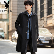 Playboy windbreaker men long Korean fashion trend handsome men casual coat 2021 new spring and autumn clothes