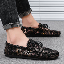 Spring mens shoes new mens casual leather shoes society small group Korean version one foot pedal wave shoe bean-bean shoes mens sloth shoes