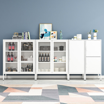 Nordic wrought iron sideboard light luxury wine cabinet kitchen ultra-thin storage cabinet home living room glass door locker