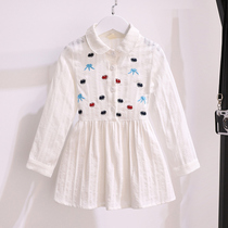 Girls White Shirt Spring and Autumn Cotton long-sleeved girls Childrens clothing Foreign style fashionable doll collar embroidered shirt dress