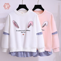 Girls clothing spring clothing 2022 new net red ocean air pure cotton fake two long sleeves t-shirt spring autumn season children blouses