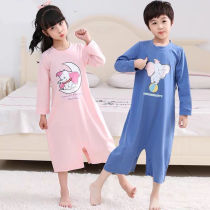 Children conjoined Anti-kicks Sleeping Clothes Male and female Sleeping Robes Spring Autumns Pure Cotton Long Sleeves 9 Cute Cartoon Home Suits Suit 9