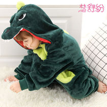 Children Animals conjoined pyjamas CUHK Boy Dinosaur Baby Girl Flannel Suede Home Clothes for Spring and Autumn Cartoon Clothes Man