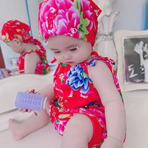 Baby one-piece clothes Summer thin Harvest woman baby Peking University flowers Summer climbing suit newborn pyjamas bag fart 1
