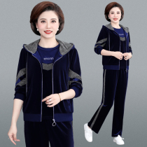 Golden velvet mother Sports suit women autumn large size loose fashion brand name middle-aged casual wear three-piece set