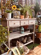 Outdoor solid wood flower shelf multi-layer drawer table grocery Workbench multi-meat garden terrace retro old furniture store