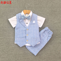Boys suit British vest suit foreign baby birthday dress summer Plaid Flower Boy small suit costume