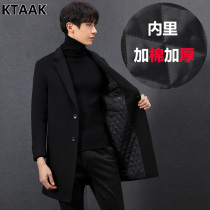 Mens wool woolen woolen coat medium long autumn and winter thickened Korean version of High sense coat tide non cashmere English trench coat