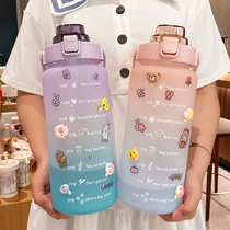 Net red water cup Cartoon style gradient color frosted straw plastic cup Cute girl heart movement gradient large kettle