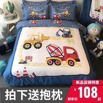 Childrens quilt cover cotton single piece cartoon cotton spring and autumn boy car quilt cover up and down sheets four-piece set 150cm