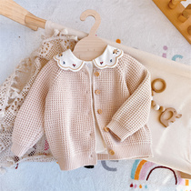 Female baby sweaters sweatshirt for spring and autumn small balsamic wind baby pure cotton outback jacket foreign air Korean version pure color cant afford the ball