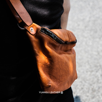 YUANGU LEATHER original ancient summer texture literary retro male cowhide oblique cross fold LEATHER breast bag