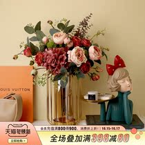Nordic light luxury glass Net Red Flower Arrangement Vase ornaments home living room table high-end dried flower floral decorations