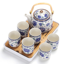 Light luxury Chinese beam-carrying pot Household Kung Fu tea set Living room simple bubble dry plate tea plate small ceramic tea ceremony set