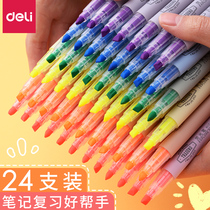 12 Deli 6-color fluorescent marker pen Students use light color marker pen Color rough stroke key marker pen Students endorse notes Key pen Large-capacity highlighter pen