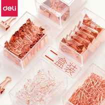  Deli dovetail clip Rose gold long tail clip Student book clip strong fixed ticket clip long tail clip Small fresh golden clip Three needles and one nail combination set