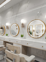 Net red barber shop mirror table Beauty salon hot dye mirror Round bathroom mirror Makeup mirror Hair salon special with lights