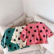 Girls sweater autumn female baby long-sleeved top fashion polka dot base shirt 2020 new Korean version of the foreign style cute