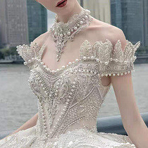 Heavy industry wedding dress 2021 New temperament bride heavy industry luxury big tailing court style Senior sense shoulder summer