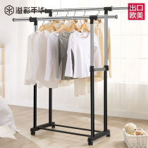 Hanging hanger floor-to-ceiling fashion rod-type coat rack folding drying rack floor bedroom stainless steel clothes rack telescopic simple