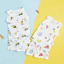 Childrens vest suit Summer thin cotton belly sling top shorts Home clothes Baby air conditioning pajamas