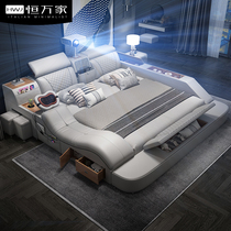 Tatami bed Master bedroom Modern simple leather bed Multi-function projection bed Smart 1 8 double bed Storage bed