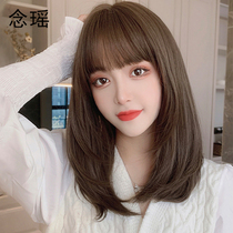 Wig female long hair Xin Zhilei with the same air bangs level net red round face real hair hair clavicle hair headgear