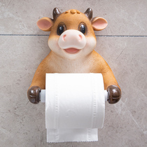 Cute cow toilet punch-free roll paper rack hanging creative household toilet toilet wall-mounted paper towel rack