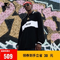 STARTER men and women with autumn and winter classic black and white contrast casual loose POLO long sleeve T-shirt