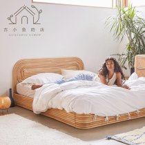 Nordic Rattan woven bed Double bedroom Rattan art bed Simple Japanese 1 5-meter single bed B & B hotel creative rattan bed