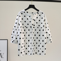 Korean polka dot shirt doll shirt womens age reduction 2021 summer 7-point sleeve loose shirt round neck casual shirt tide brand