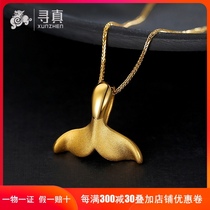 999 Pod Golden Whale Gold Dolphin Fish Tail Pendant 3D Hard Gold Little Goldfish Chain Pure Gold Mermaid Necklace Female