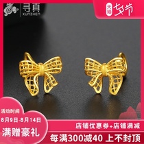 5G gold bow earrings female 999 pure gold earrings 24k pure gold earrings hollow single curved hook style to send girlfriend