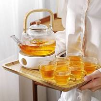 Heat-resistant glass flower teapot set candle heating electric ceramic stove around the stove to cook fruit teapot cup afternoon tea tea set