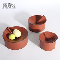 Nordic pastoral creative table top round leather multi-functional fruit storage box model room villa practical ornaments