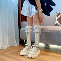 Summer boots children long boots 2022 new mesh boots genuine leather mesh yarn Long cylinder boots breathable thick bottom hollowed-out Martin boots