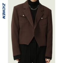 ZiCHEN ZiCHEN original Korean version of simple retro fashion brand short suit mens solid color personality suit jacket jacket
