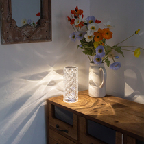 Rose Petal Crystal Desk Lamp Bedroom Spanish Diamond Atmosphere Bedside Lamp Romantic Rechargeable nightlight Gift