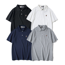 Japan Bape Tide Card Row Buttondown Collar Short Sleeve Ape Head LOGO Badge Embroidered Printed T-shirt Male And Female Polo Shirt