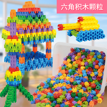 Childrens building blocks Plastic toys 3-6 years old puzzle girls and boys 4-5 years old baby assembling and inserting hexagonal building blocks
