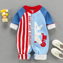 Baby sweater female foreign style childrens knitted sweater one-piece romper spring and autumn cardigan jacket newborn baby clothes male